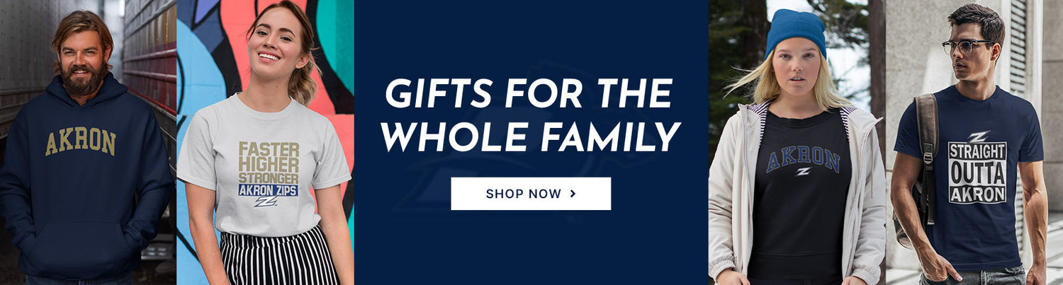 Gifts for the Whole Family. People wearing apparel from University of Akron Zips