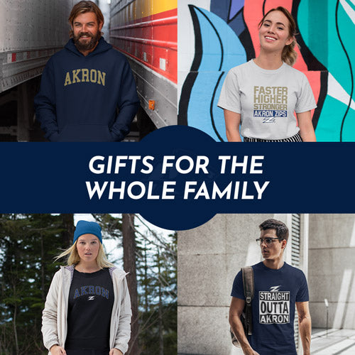 Gifts for the Whole Family. People wearing apparel from University of Akron Zips Apparel - Official Team Gear - Mobile Banner