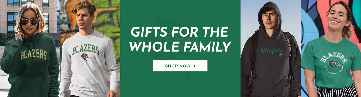 Gifts for the Whole Family. People wearing apparel from UAB University of Alabama at Birmingham Blazers
