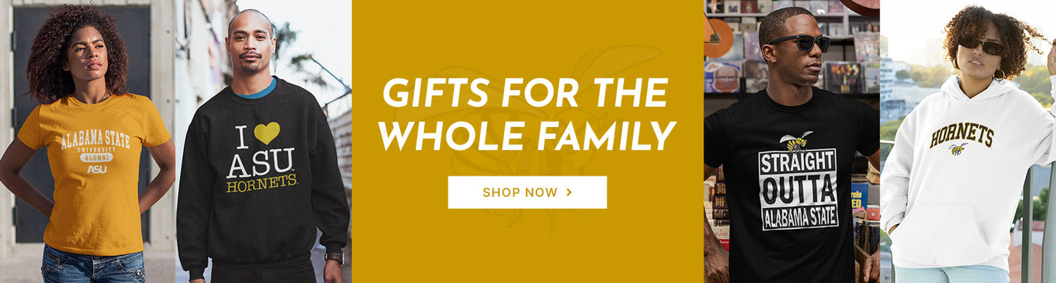 Gifts for the Whole Family. People wearing apparel from ASU Alabama State University Hornets Apparel - Official Team Gear