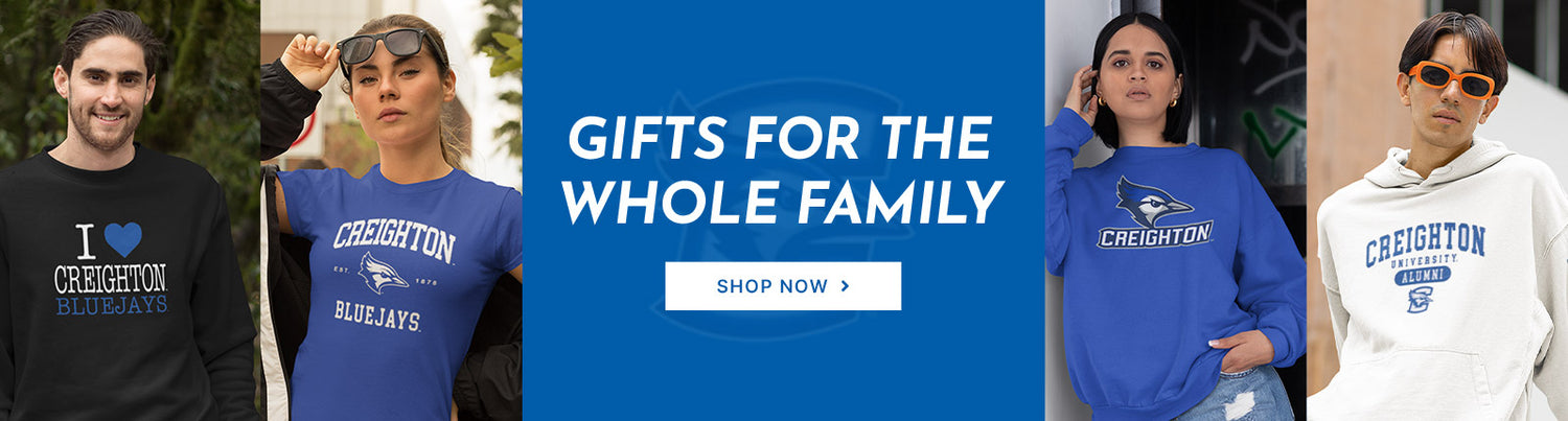 Gifts for the Whole Family. People wearing apparel from Creighton University Bluejays Apparel – Official Team Gear