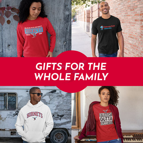 Gifts for the Whole Family. People wearing apparel from DSU Delaware State University Hornet Apparel – Official Team Gear - Mobile Banner