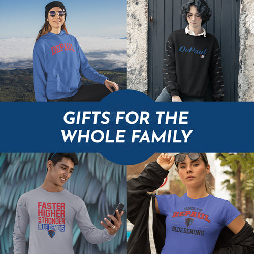 Gifts for the Whole Family. People wearing apparel from DePaul University Blue Demons Apparel – Official Team Gear - Mobile Banner