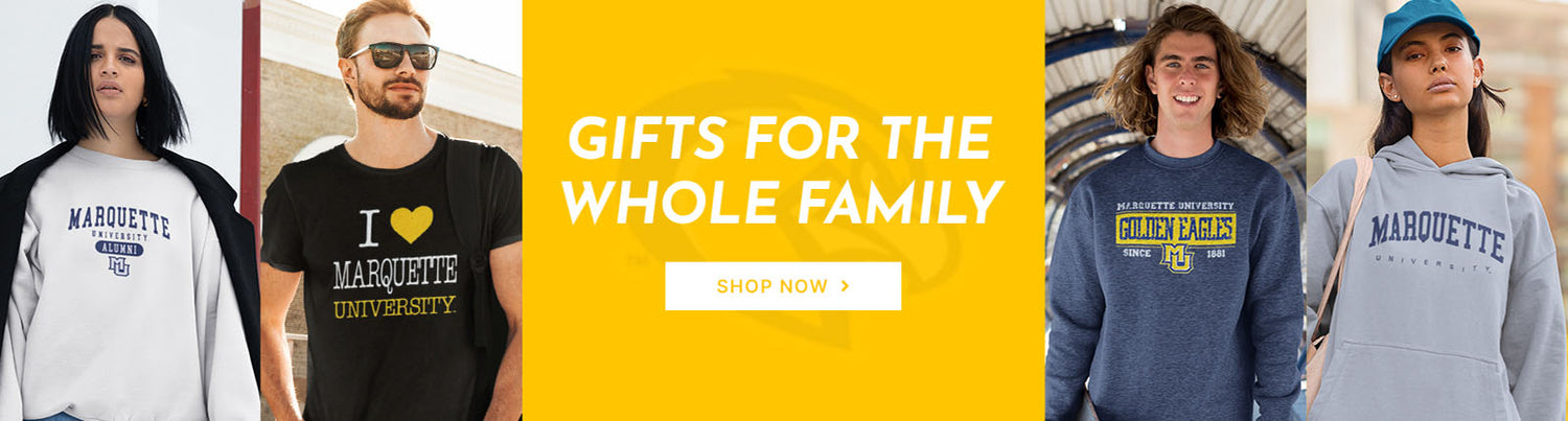 Gifts for the Whole Family. People wearing apparel from Marquette University Golden Eagles Apparel – Official Team Gear