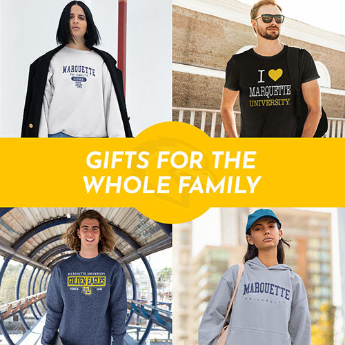 Gifts for the Whole Family. People wearing apparel from Marquette University Golden Eagles Apparel – Official Team Gear - Mobile Banner
