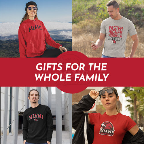 Gifts for the Whole Family. People wearing apparel from Miami University RedHawks Apparel – Official Team Gear - Mobile Banner