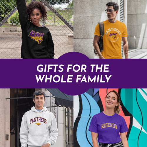 Gifts for the Whole Family. People wearing apparel from UNI University of Northern Iowa Panthers Apparel – Official Team Gear - Mobile Banner