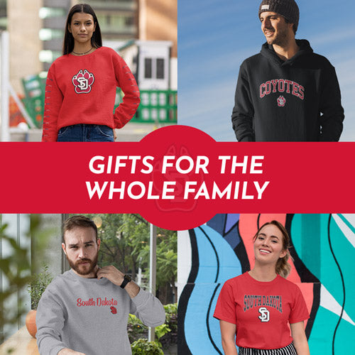 Gifts for the Whole Family. People wearing apparel from University of South Dakota Coyotes Apparel – Official Team Gear - Mobile Banner