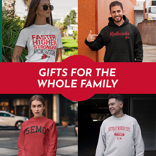 Gifts for the Whole Family. People wearing apparel from SEMO Southeast Missouri State University Redhawks Apparel – Official Team Gear - Mobile Banner