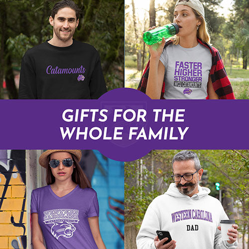 Gifts for the Whole Family. People wearing apparel from WCU Western Carolina University Catamounts - Mobile Banner