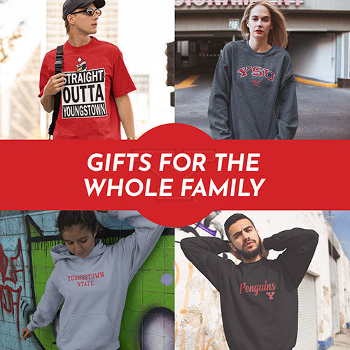 Gifts for the Whole Family. People wearing apparel from Youngstown State University Penguins Apparel – Official Team Gear - Mobile Banner