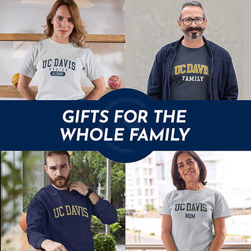 Gifts for the Whole Family. People wearing apparel from University of California UC Davis Aggies Apparel – Official Team Gear - Mobile Banner