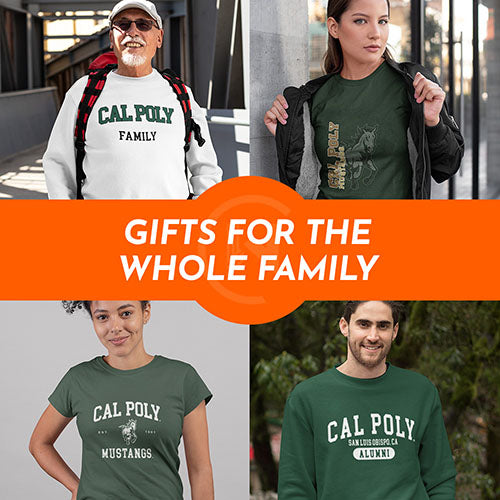 Gifts for the Whole Family. People wearing apparel from California Polytechnic State University SLO Mustangs - Mobile Banner