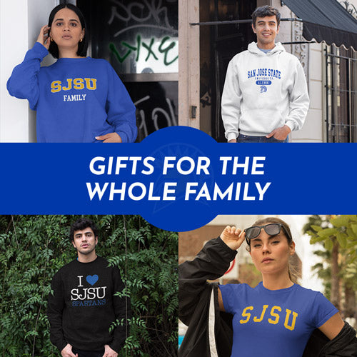 Gifts for the Whole Family. People wearing apparel from SJSU San Jose State University Spartans Apparel – Official Team Gear - Mobile Banner