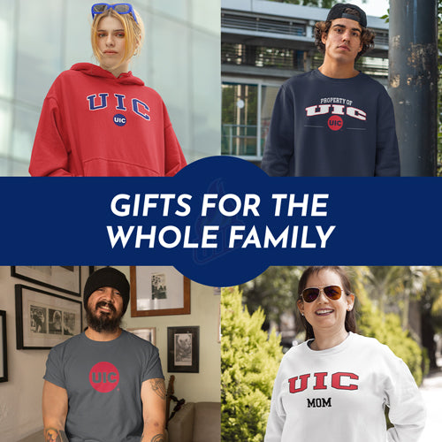 Gifts for the Whole Family. People wearing apparel from UIC University of Illinois at Chicago Flames Apparel – Official Team Gear - Mobile Banner