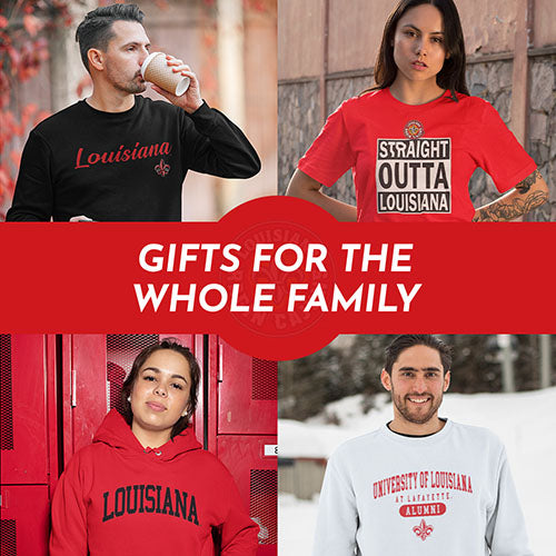 Gifts for the Whole Family. People wearing apparel from University of Louisiana at Lafayette Ragin Cajuns Apparel – Official Team Gear - Mobile Banner
