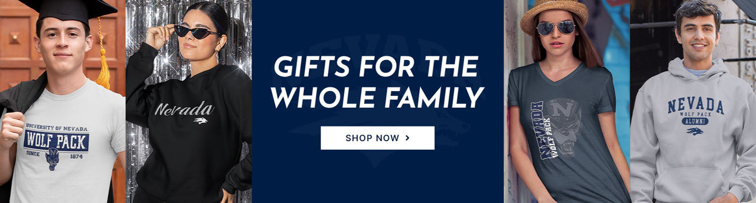 Gifts for the Whole Family. People wearing apparel from University of Nevada Wolf Pack Apparel – Official Team Gear