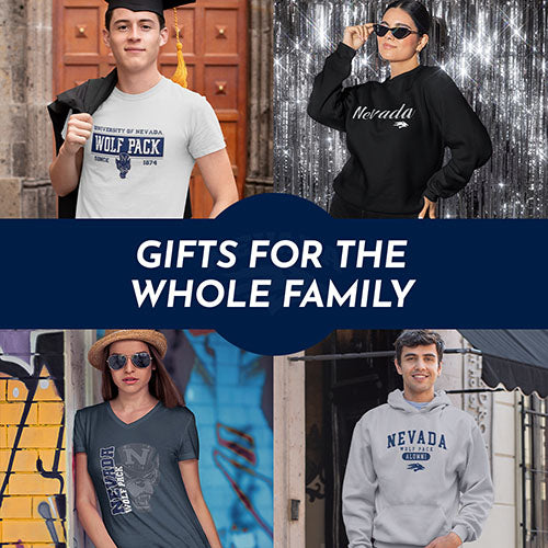 Gifts for the Whole Family. People wearing apparel from University of Nevada Wolf Pack Apparel – Official Team Gear - Mobile Banner