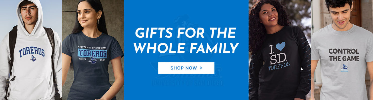 Gifts for the Whole Family. People wearing apparel from USD University of San Diego Toreros Apparel – Official Team Gear