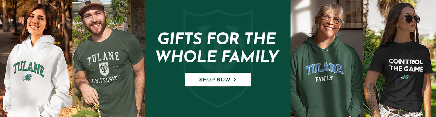 Gifts for the Whole Family. People wearing apparel from Tulane University Green Wave