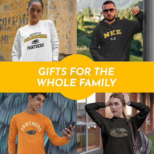 Gifts for the Whole Family. People wearing apparel from University of Wisconsin Milwaukee Panthers Apparel – Official Team Gear - Mobile Banner