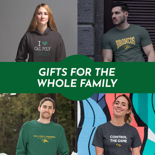 Gifts for the Whole Family. People wearing apparel from Cal State Polytechnic Pomona Broncos - Mobile Banner