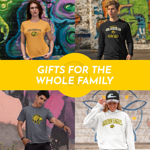 Gifts for the Whole Family. People wearing apparel from California State University Los Angeles Golden Eagles Apparel – Official Team Gear - Mobile Banner