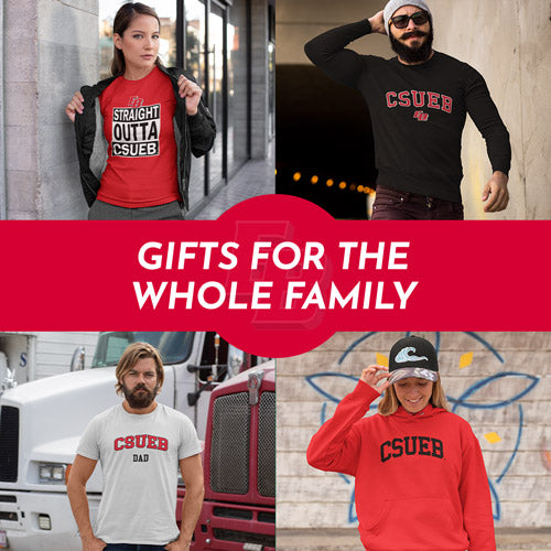 Gifts for the Whole Family. People wearing apparel from California State University East Bay Pioneers Apparel – Official Team Gear - Mobile Banner