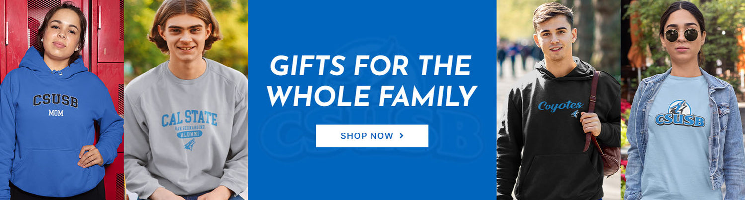 Gifts for the Whole Family. People wearing apparel from CSUSB California State University San Bernardino Coyotes Apparel – Official Team Gear