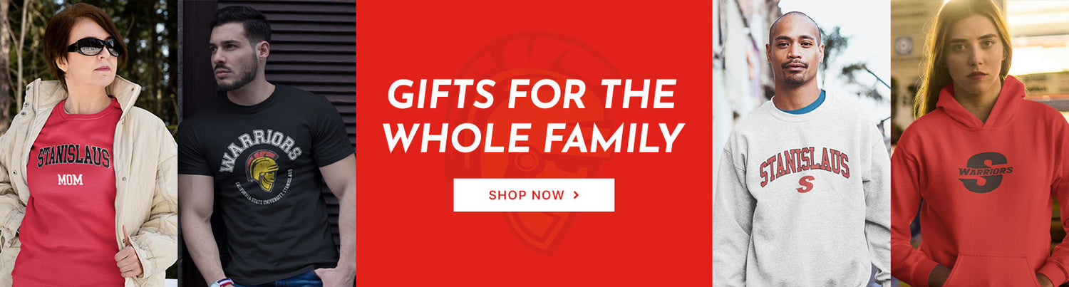 Gifts for the Whole Family. People wearing apparel from California State University Stanislaus Warriors Apparel – Official Team Gear