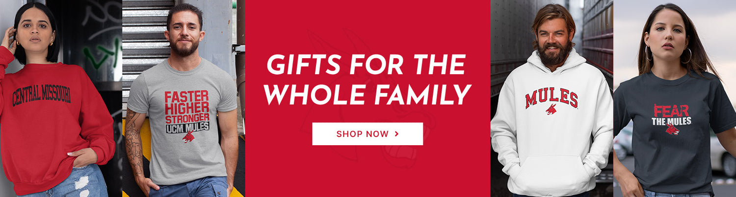 Gifts for the Whole Family. People wearing apparel from UCM University of Central Missouri Mules Apparel – Official Team Gear