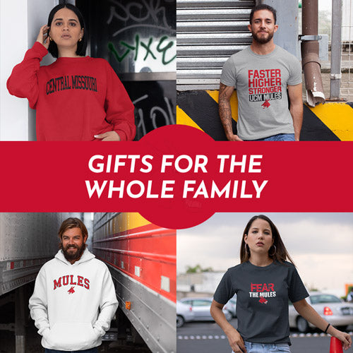 Gifts for the Whole Family. People wearing apparel from UCM University of Central Missouri Mules Apparel – Official Team Gear - Mobile Banner