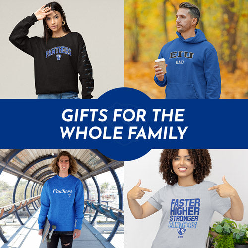 Gifts for the Whole Family. People wearing apparel from EIU Eastern Illinois University Panthers Apparel – Official Team Gear - Mobile Banner