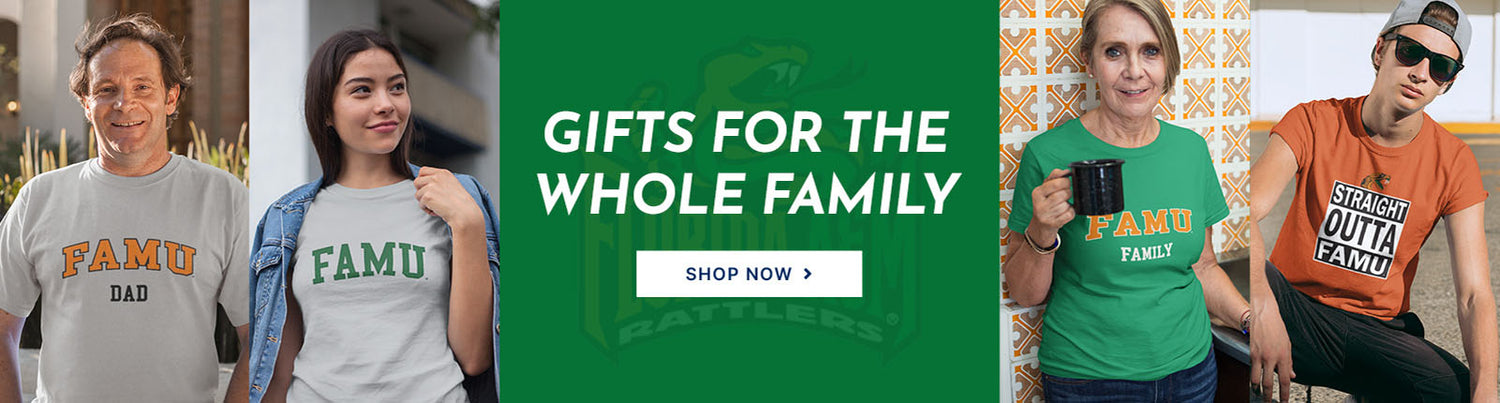 Gifts for the Whole Family. People wearing apparel from FAMU Florida A&M University Rattlers