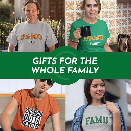Gifts for the Whole Family. People wearing apparel from FAMU Florida A&M University Rattlers Apparel – Official Team Gear - Mobile Banner