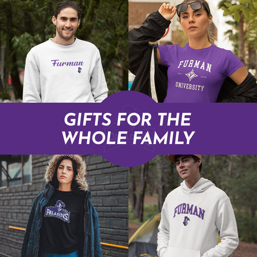 Gifts for the Whole Family. People wearing apparel from Furman University Paladins Apparel – Official Team Gear - Mobile Banner