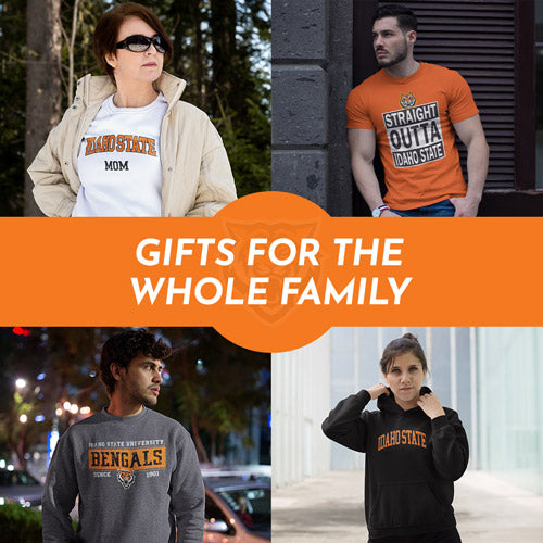 Gifts for the Whole Family. People wearing apparel from Idaho State University Bengals Apparel – Official Team Gear - Mobile Banner