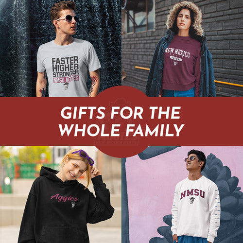 Gifts for the Whole Family. People wearing apparel from NMSU New Mexico State University Aggies Apparel – Official Team Gear - Mobile Banner