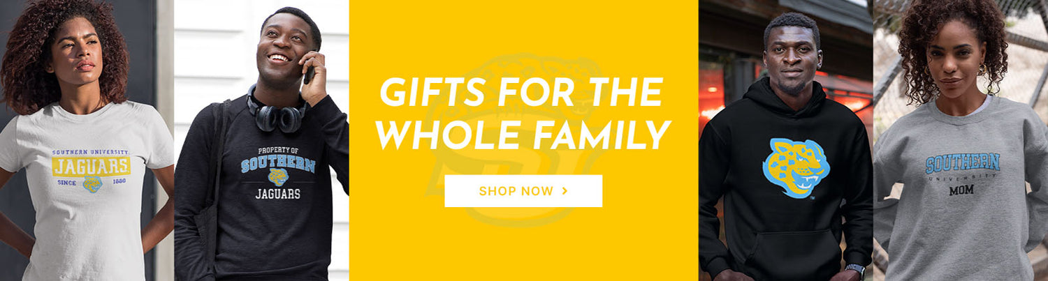Gifts for the Whole Family. People wearing apparel from Southern University Jaguars Apparel – Official Team Gear