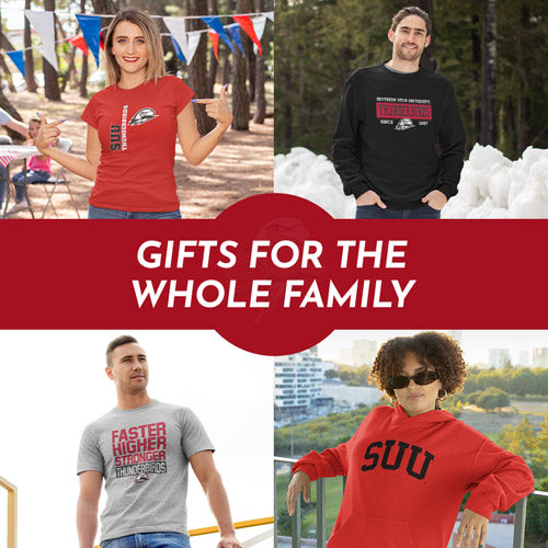 Gifts for the Whole Family. People wearing apparel from SUU Southern Utah University Thunderbirds Apparel – Official Team Gear - Mobile Banner