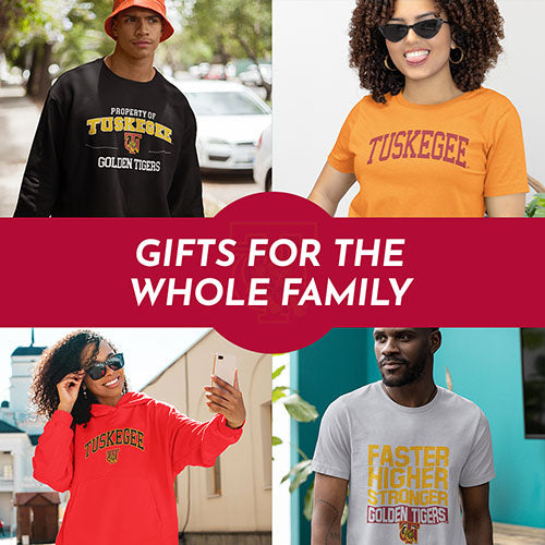 Gifts for the Whole Family. People wearing apparel from Tuskegee University Golden Tigers Apparel – Official Team Gear - Mobile Banner
