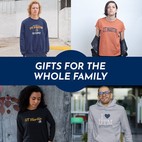 Gifts for the Whole Family. People wearing apparel from University of Tennessee at Martin Skyhawks Apparel – Official Team Gear - Mobile Banner