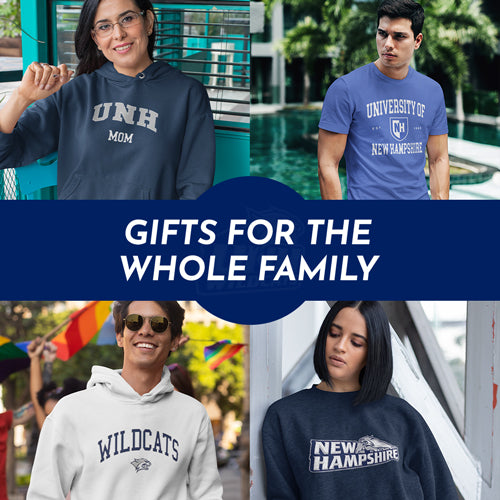 Gifts for the Whole Family. People wearing apparel from UNH University of New Hampshire Wildcats Apparel – Official Team Gear - Mobile Banner