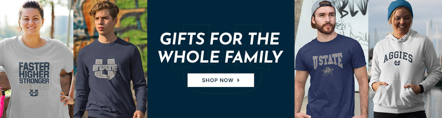 Gifts for the Whole Family. People wearing apparel from Utah State University Aggies Apparel - Official Team Gear