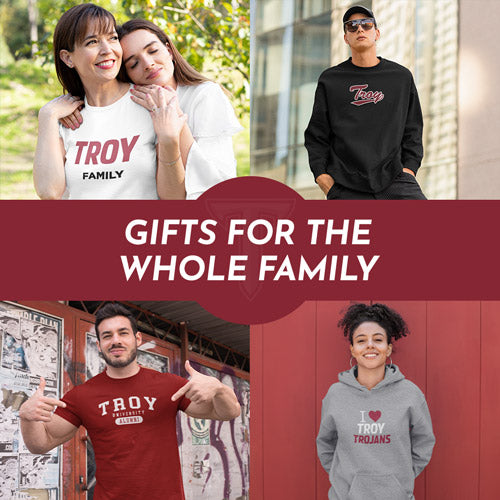 Gifts for the Whole Family. People wearing apparel from Troy University Trojans Apparel – Official Team Gear - Mobile Banner