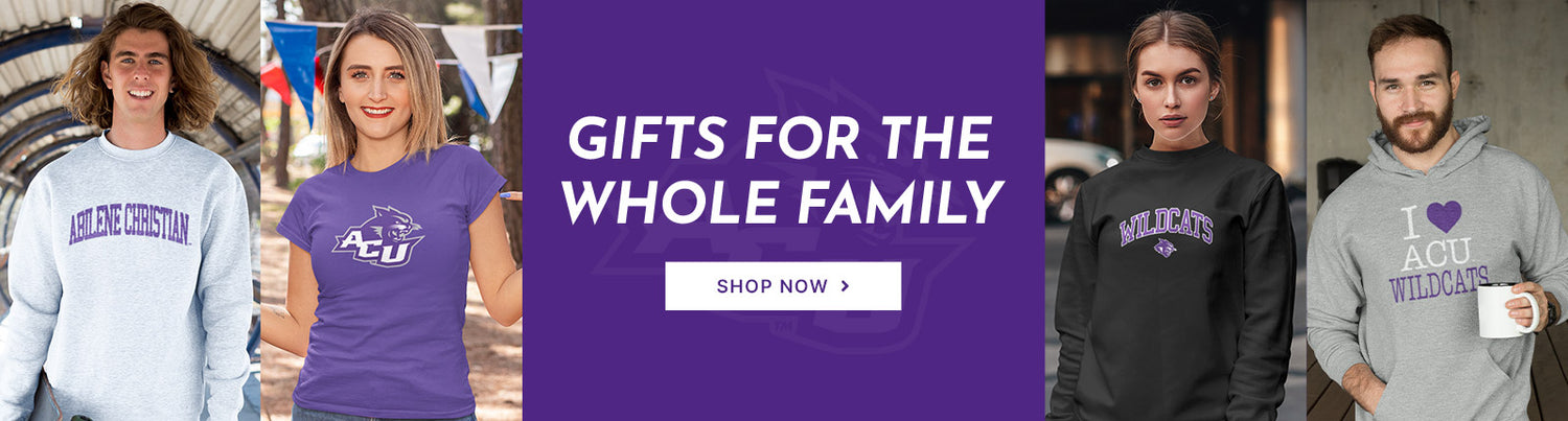 Gifts for the Whole Family. People wearing apparel from ACU Abilene Christian University Wildcats Apparel - Official Team Gear