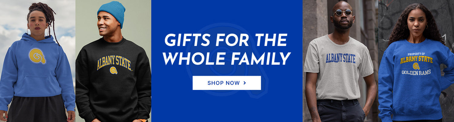 Gifts for the Whole Family. People wearing apparel from ASU Albany State University Golden Rams Apparel – Official Team Gear