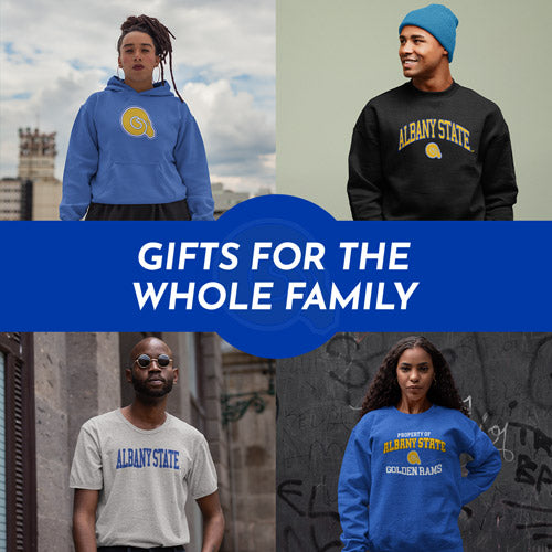 Gifts for the Whole Family. People wearing apparel from ASU Albany State University Golden Rams Apparel – Official Team Gear - Mobile Banner