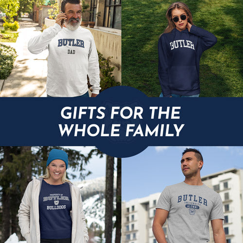 Gifts for the Whole Family. People wearing apparel from Butler University Bulldog Apparel – Official Team Gear - Mobile Banner