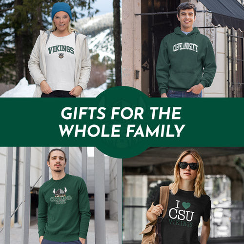 Gifts for the Whole Family. People wearing apparel from CSU Cleveland State University Vikings Apparel – Official Team Gear - Mobile Banner